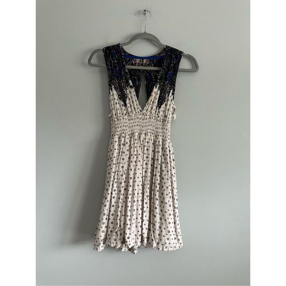 Free People Walking Dreams Skater Mini Dress in Ivory combo Size XS - Picture 4 of 13
